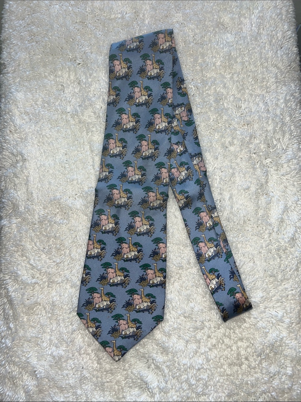 VTG Burberrys Of London Giraffe Silk Tie Safari